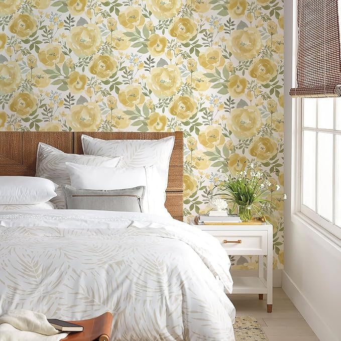Orainege Peel and Stick Wallpaper Floral Wallpaper for Bedroom Yellow | 16.9inx118.1in Self Adhesive Wallpaper Contact Paper Decorative Wall Paper for Living Room Bathroom Decor Vinyl Removable - Image 2