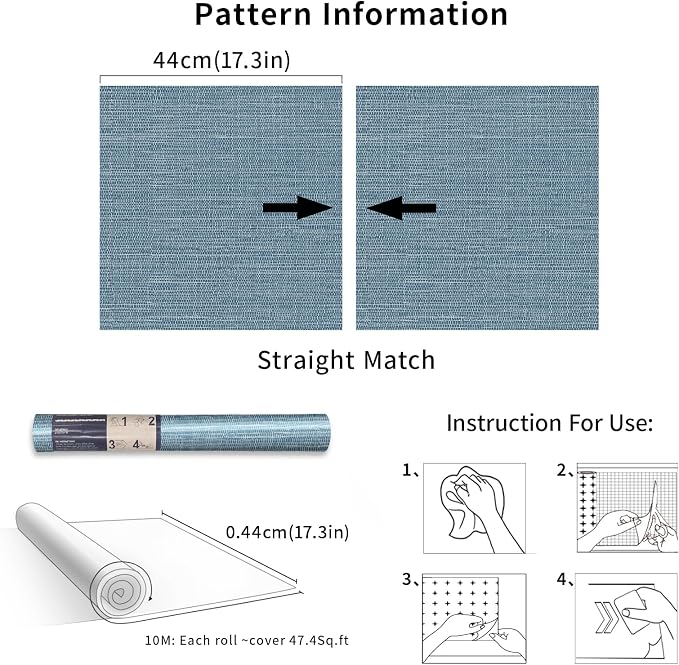 Simon&Siff Grey Blue Textured Grasscloth Peel and Stick Wallpaper 17.7"x394" Faux Grassweave Wallpaper Waterproof Self Adhesive Removable Wallpaper Mural for Home Decor Bedroom Kitchen Cabinet - Image 8
