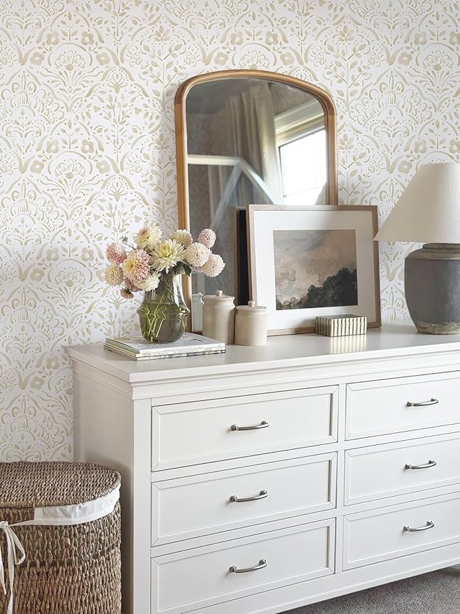 Dimoon Watercolor Floral Peel and Stick Wallpaper Beige Brown Contact Paper Vintage Damask Wall Paper 394''x17.3'' Textured Removable Stick On Wallpaper for Bedroom Bathroom Kitchen Decor Vinyl - Image 6