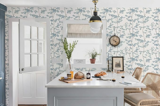 Heroad Blue and White Peel Stick Wallpaper Tree/Leaf Cottage Contact Paper | Waterproof Removable Botanical Wall Paper for Bathroom,17.3''x393'',Modern Farmhouse Decor Vinyl for Bedroom,Kitchen,Laundry - Image 5