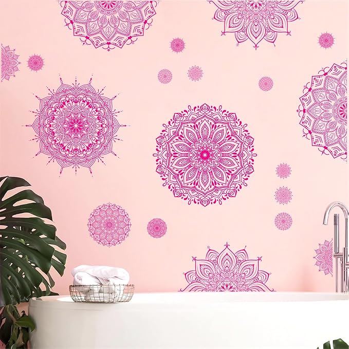 Large Mandala Wall Sticker Peel and Stick Pink Lotus Flower Wall Decals Mandala Floral Window Clings Stickers Modern Headboard Decor Mandala Wall Art Decal for Bedroom Living Room Yoga Decoration - Image 8