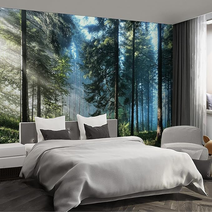 Forest Landscape wall murals Woodland Tree Peel and Stick self Adhesive Wallpaper for Bedroom Living Room - 85"x118" by Fightal