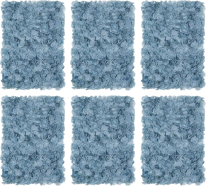 BLOSMON Flower Wall Panel Backdrop - 6 Pcs 24 x 16 Inch Dusty Blue Artificial Hydrangea Floral Backdrop for Wedding Party Baby Bridal Shower Decor, Hanging Fake Silk Hydrangea Wall DIY Decoration | Artificial Hydrangea Backdrops, for Wedding, Party, Ba... by Blosmon