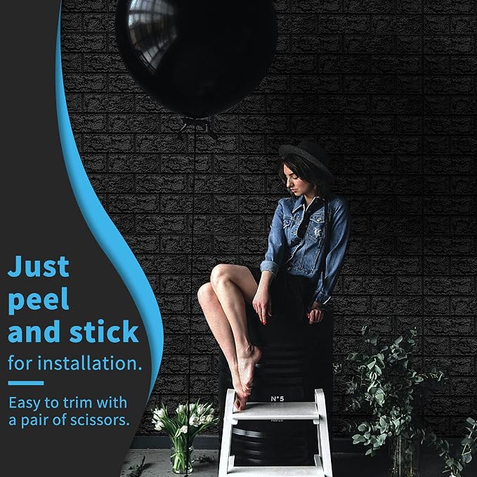 Art3d 11-Pack Durable Faux Brick Peel and Stick 3D Wall Panels, Black | Coverage: 64 Sq. Ft, Waterproof, Oil-Proof, Easy to Wipe, Decorative, Ideal for Bedroom, Kitchen - Image 2