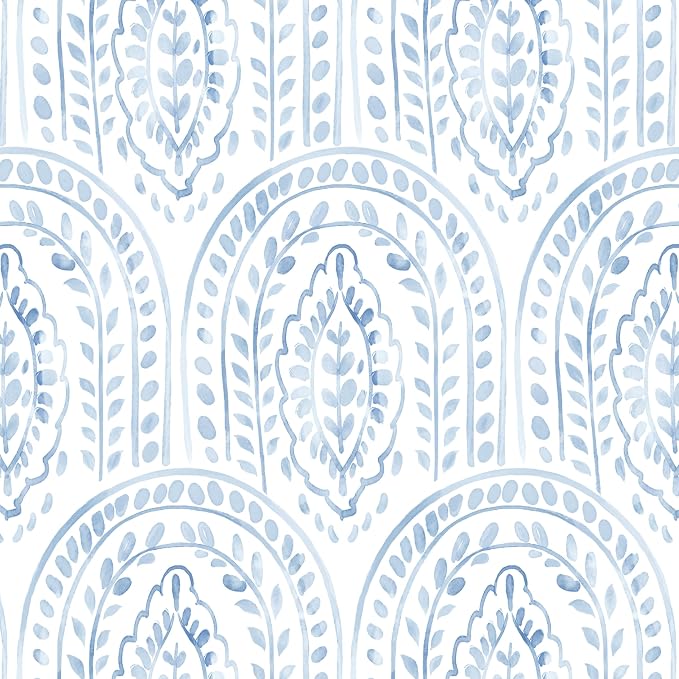 Peel and Stick Wallpaper Modern Wall Paper Boho Contact Paper Removable Peel and Stick Blue and White Self-Adhesive Wallpaper for Bathroom Bedroom Kitchen Wall Decor 17.3" x 197" by Micpolo