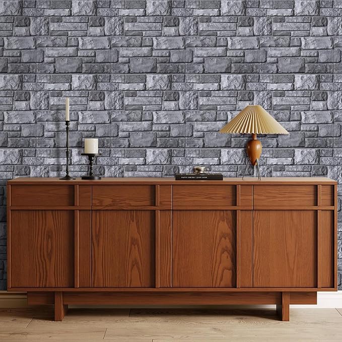 Commomy Faux Stone Peel and Stick 3D Wall Panels 10 Pcs 11.8" x 11.8" | Ultralight Thin PVC Printable Faux Rock Wall Covering Decorative Tiles for Living Room,Fireplace(Covers 9.7 sq.ft) - Image 3