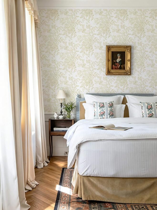 Heroad Beige Floral Wallpaper Peel and Stick Wallpaper 17.3''x385'' | Flower Contact Paper Removable Wall Paper for Cabinets Bedroom Bathroom Stick on Walls Papel Tapiz para Pared - Image 2