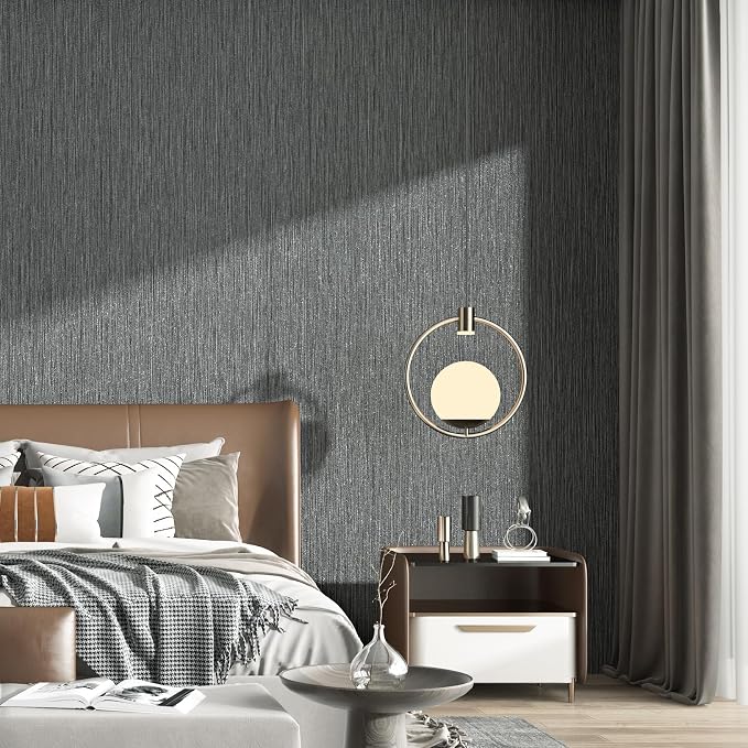 Haimin Grasscloth Wallpaper Textured 24in X 393in Fabric Contact Paper Gray Wall Paper Textured Linen Wallpaper Peel and Stick Self-Adhesive Thick Vinyl Embossed Film Wallpaper (Gray) - Image 7