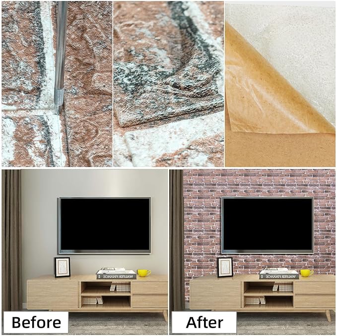 Faux Brick Wall Panels, 40 PCS, Red | 3D Wall Panels Peel and Stick, XPE Foam 3D Wallpaper, Self-Adhesive Faux Stone Wall Panels for Bedroom, Stairs, Kitchen - Image 6