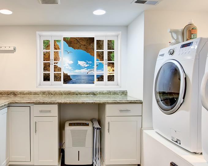FLFK Fake Window Wall Mural - Seascape with Seagulls View Peel and Stick Decal, 48 x 32 inches, Set of 2 Sheets - Image 6