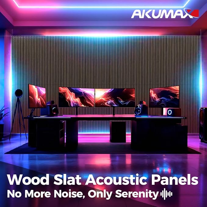 AKUMAX Wood Slat Acoustic Wall Panels, 4 Pack 24 x 48 in Each, 31 ft², NRC 0.80 Sound Absorbing 3D Slat Wall Paneling with Real Wood Veneer, E0 MDF and PET Felt, Black Walnut - Image 7