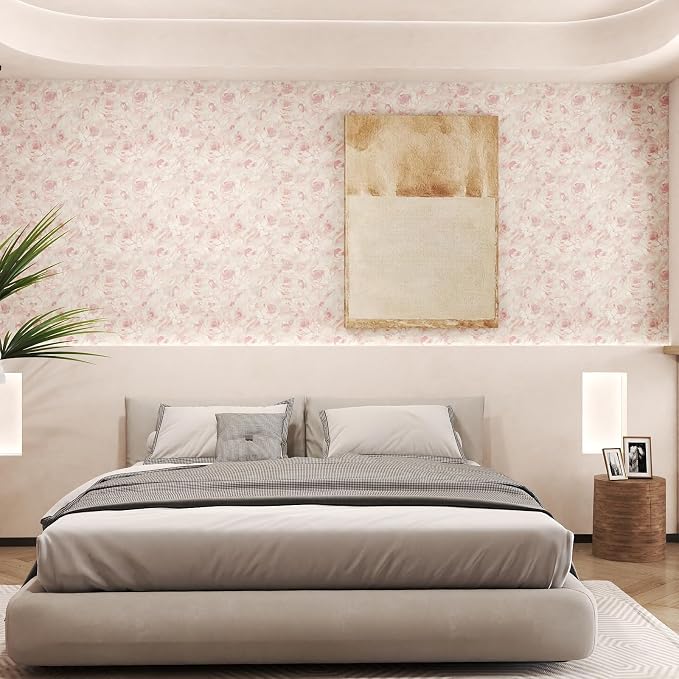 Peel and Stick Wallpaper Floral Wallpaper Hand-Painted Pink Peony Flower Contact Paper Self Adhesive Removable Wall Paper Vinyl for Living Room Bedroom Bathroom Cabinets Wall Decor 17.3"x 394" - Image 4