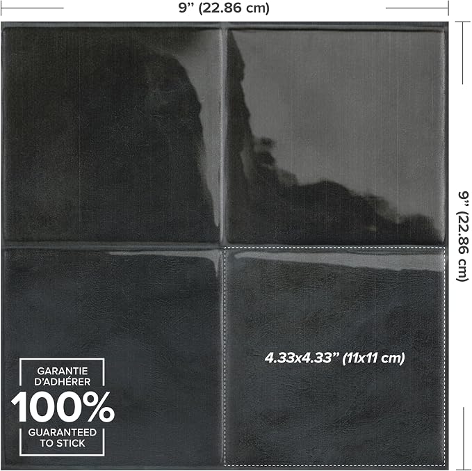 Smart Tiles Peel and stick backsplash, Zellige Charcoal Black, 9"x9" | Pack of 5 (0.26 m²), High Gloss, Heat/Moisture Resistant, VOC A+ Kitchen/Bathroom, Ideal Tenant, Made in Canada - Image 3