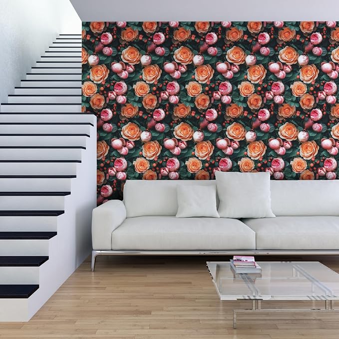 Main Street Peel and Stick Wallpaper Sheets, Fresh Roses, 12-Pack | 11 x 16 in sheet size; Covers up to 14.67 sq ft; Eco-friendly paper material; No paste or additional adhesive required - Image 2