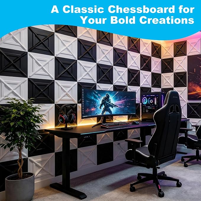 Art3d X-Shape Decorative 3D Wall Panels, 11.8 x 11.8 in, 33-Pack, Black | PVC, Lightweight, Waterproof, Peel and Stick, Easy to Install, Durable, Flexible, Decorative, Ideal for Living Room, Bedroom - Image 5