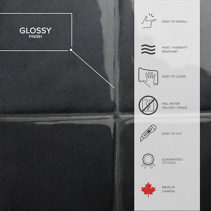 Smart Tiles Peel and stick backsplash, Zellige Charcoal Black, 9"x9" | Pack of 5 (0.26 m²), High Gloss, Heat/Moisture Resistant, VOC A+ Kitchen/Bathroom, Ideal Tenant, Made in Canada - Image 4