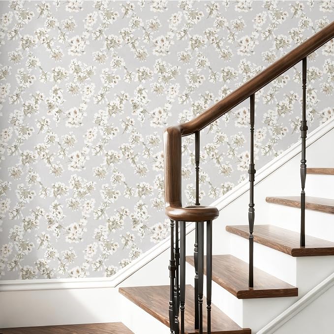 Floral Peel and Stick Wallpaper Farmhouse Pear Blossom Vintage Wallpaper for Bedroom Cabinets and Kitchen Countertop Thicken 17.3"x196.9" - Image 4