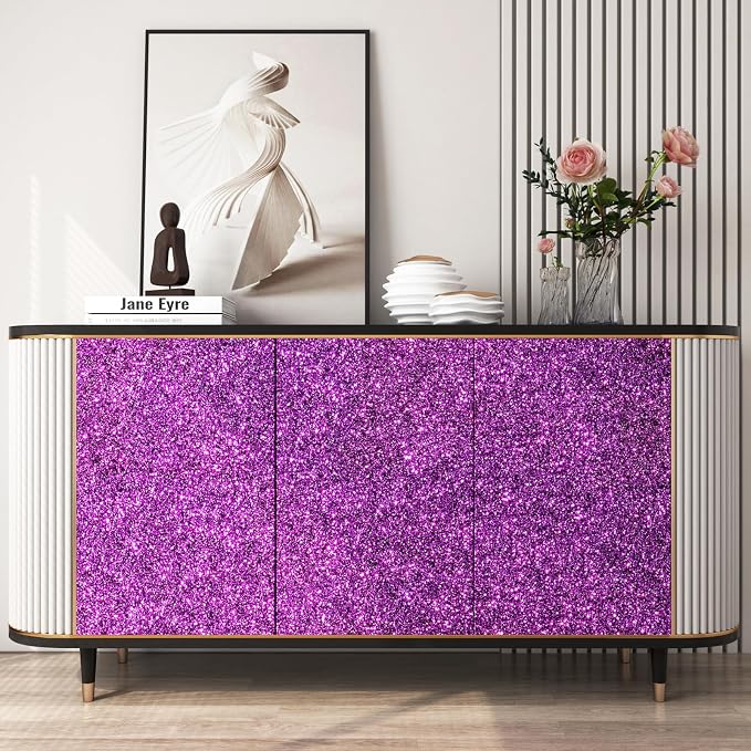 FunStick 3.9"x472" Violet Purple Glitter Wallpaper Border Wall Paper Borders Peel and Stick Modern Mirror Borders for Bathroom Waterproof Glitter Contact Paper for Bedroom Wallpaper Border Sticker - Image 7