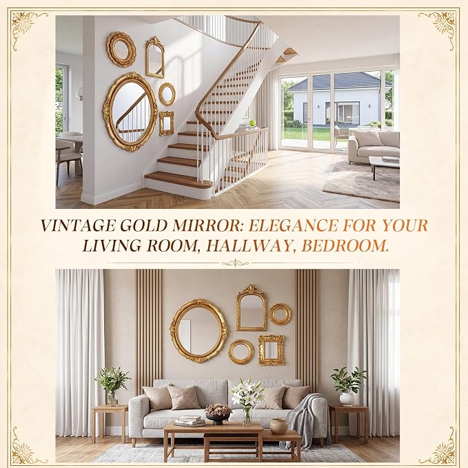 Vintage Mirror Set,15in/7in/6in/4in,Vintage Style,5 Pcs - Image 6