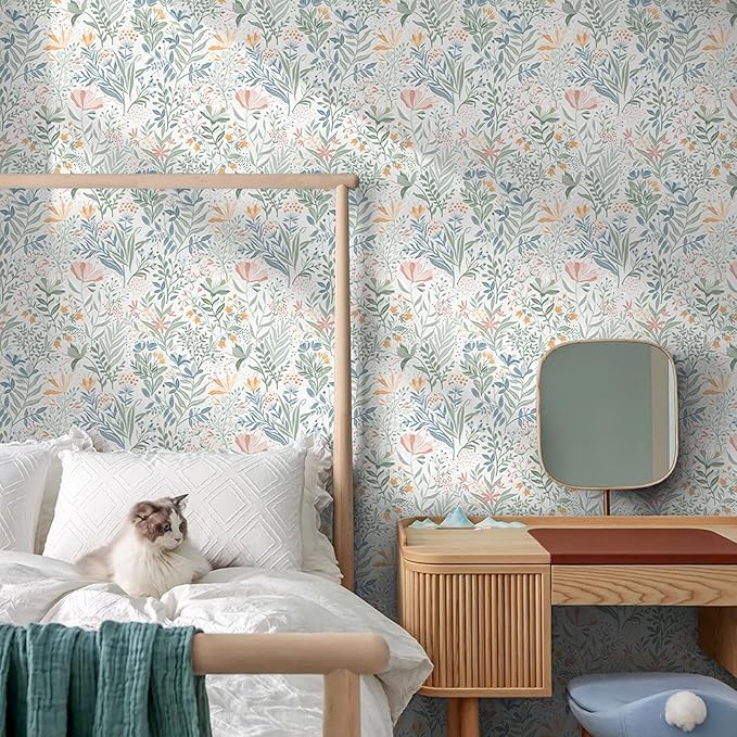 Fititem Floral Peel and Stick Wallpaper Boho Modern Wall Paper 17.3”×591” | Wildflower Self Adhesive Contact Paper for Cabinet Fun Nature Removable Waterproof Wallpaper for Bathroom Kids Bedroom Decor - Image 5