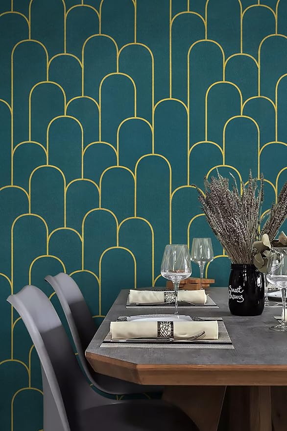 Yasinet Peel and Stick Wallpaper Green and Gold Wallpaper Dark Green Contact Paper Modern Geometric Removable Self Adhesive Wall Paper for Bedroom/Cabinet Waterproof for Bathroom Vinyl 197" x 17.3" - Image 5