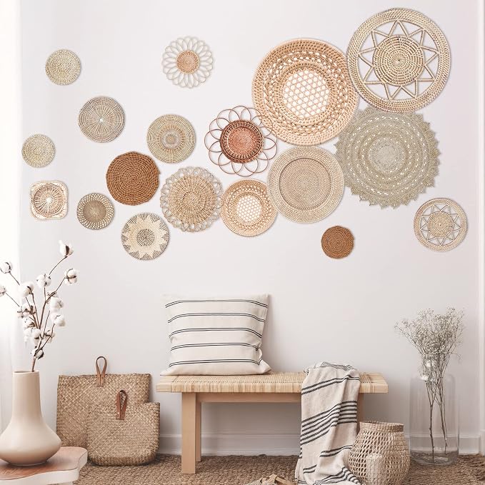 Glenmal 18 Pcs Boho Basket Wall Decals Round Wall Sticker Modern Decor Peel and Stick Decor Sticker Removable Boho Stickers Rustic Art for Bedroom Office, Stickers Only(Elegant Style) by Glenmal