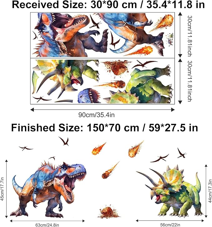 Large Dinosaur Wall Decals Dino Wall Stickers Peel and Stick Wall Art Decals for Boys Room Baby Nursery Kids Bedroom Wall Decor Art (Green 1) - Image 5