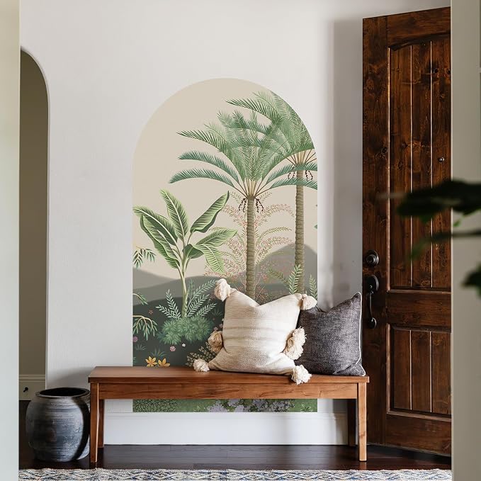 Large Jungle Green Tropical Arch Wall Decals Peel and Stick 63"x 34.2" | Botanical Tropical Landscape Wall Sticker Earth Tones Woodland Wall Decal Accent Bed Art Decor for Bedroom Living Room - Image 7