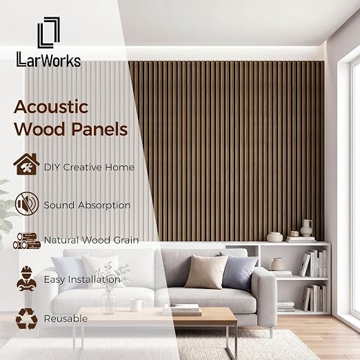Acoustic Wood Slat Panels, Soundproof Wooden Wall Panels, 3D Fluted Panel for Interior Wall Decor, Living Room, Bedroom (Smoked Eucalyptus, 106 * 47.2 inch) - Image 2