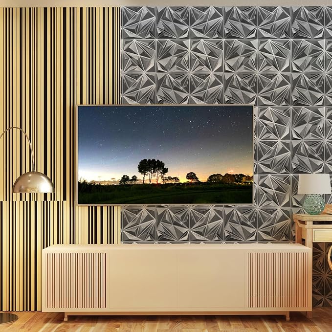 STICKGOO Diamond 3D Wall Panels, Brushed Silver 12''x12'', 33 Pack | Accent Wall Panels for Interior Wall Decor, Living Room, Bedroom, TV Background, Office, Cover 32 Sq.Ft - Image 7