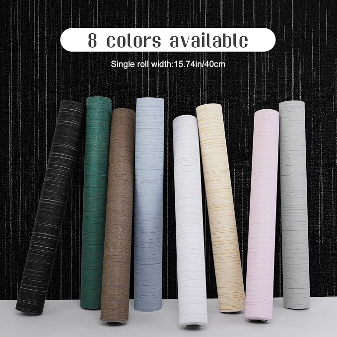 Black Grasscloth Peel and Stick Wallpaper Vintage Texture Removable Waterproof Wallpaper for Room Walls, Cabinets, Furniture, Drawers, Desk A Set of 15.7"x300" - Image 2