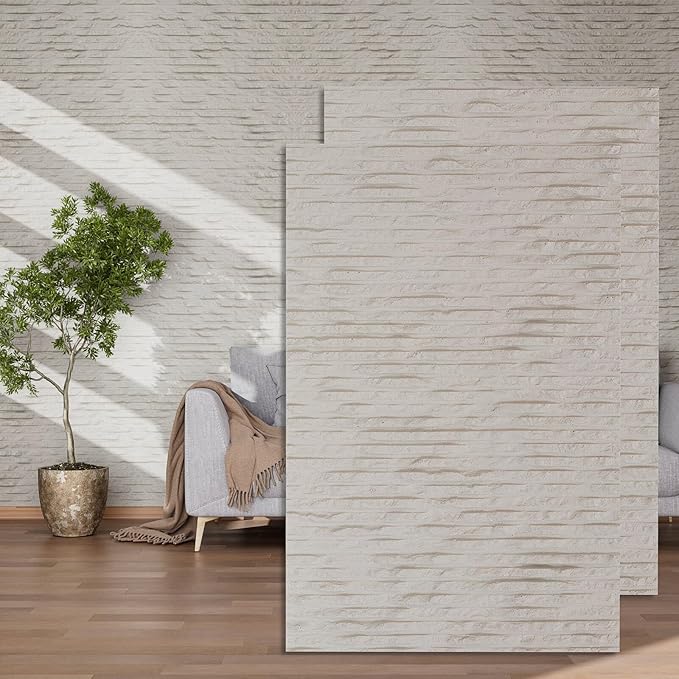 3D Wall Panels - 4PCS 47.2"x23.6" Faux Stone Wall Covering - MCM Modified Clay Material for Home Art, Accent Brick, Modern Exterior/Interior Decoration, Covering 31 sq.ft Texture White by NAMAII