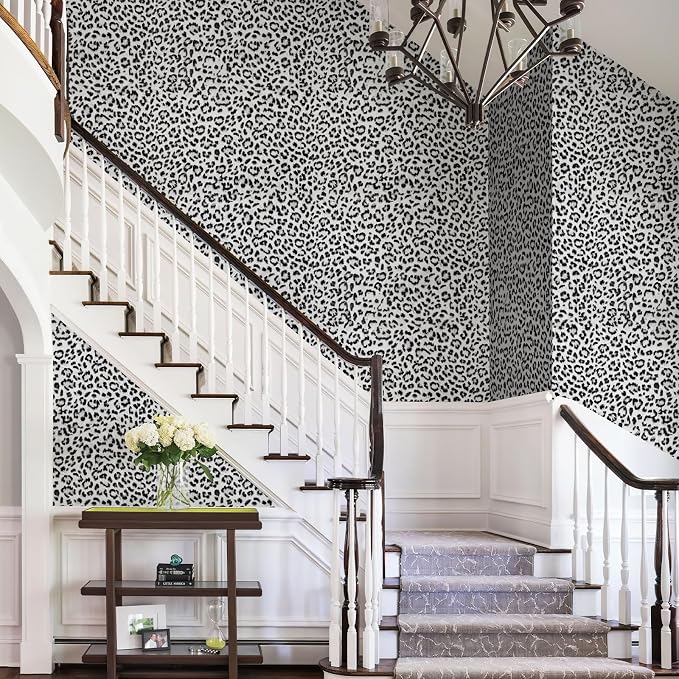 Leopard Print Peel and Stick Wallpaper, Waterproof Removable Self Adhesive Textured Wall Paper, Black and White Unique Funky Cheetah Contact Paper for Bedroom and Bathroom 480"X17.3"(57.6 sq. ft) - Image 4