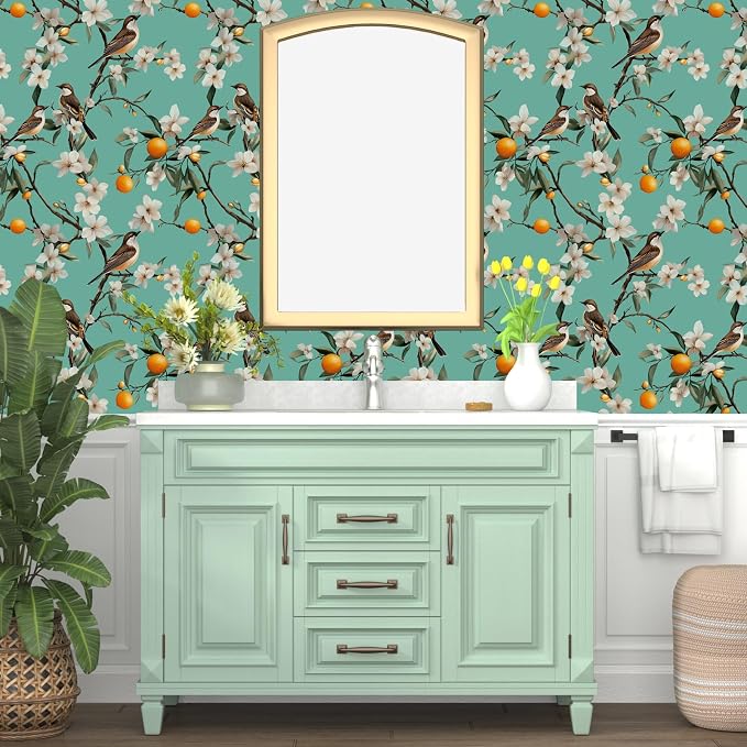 Laatse Vintage Floral Bird Wallpaper Peel and Stick 17.5" × 118", White | Self Adhesive/Removable/Waterproof/Thick Vinyl Contact Paper for Bathroom Bedroom Shelf Cabinet Drawer,Prepasted,Easy Peel - Image 5