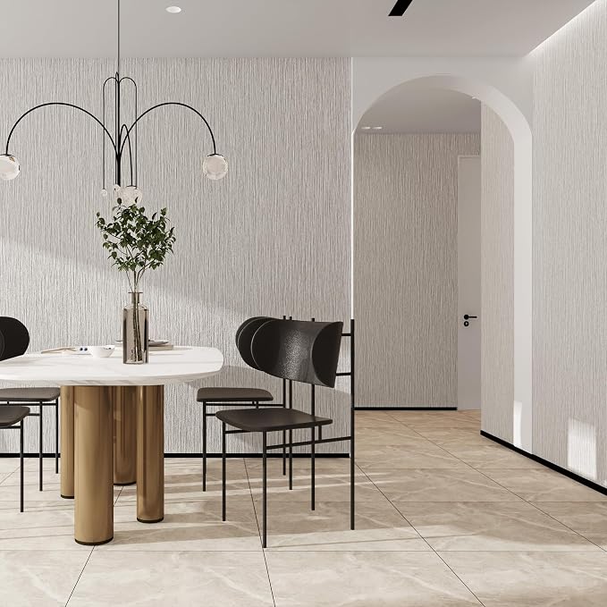 Haimin Grasscloth Wallpaper Textured 24in X 393in Fabric Contact Paper Wall Paper Textured Linen Peel and Stick Self-Adhesive Thick Vinyl Embossed Film Wallpaper (Beige Grey) - Image 4