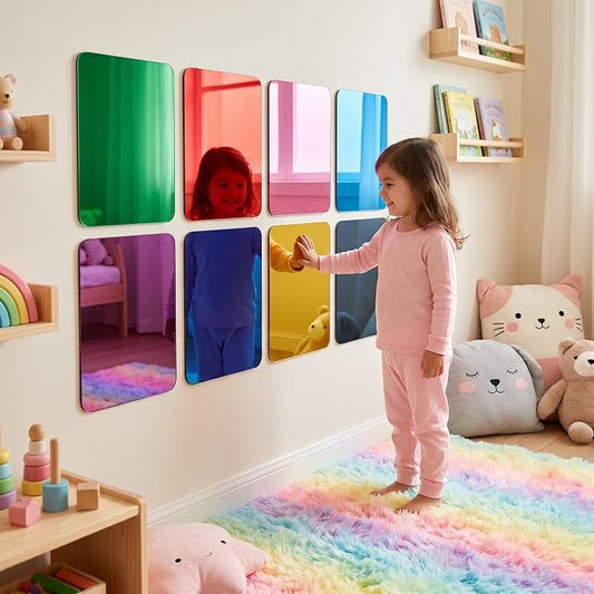 8-piece set of multicolor sensory wall mirrors, acrylic colorful interactive mirrors, perfect for kids' classrooms and sensory rooms, offering visual and tactile stimulation as wall decor by Unknown