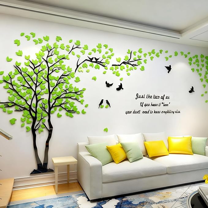 Family Tree Wall Decor Decals - DIY 3D Tree of Life Wall Art Large Decal Stickers Silver Decor Living Room Mural for Bedroom Hallway Home TV Background (Green Left,XL-158X79in) by guangmu