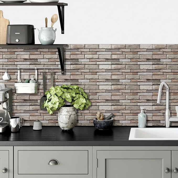 Brick Peel and Stick Kitchen Backsplash Tiles | 10 Sheet 3D Wall Panels Back Splash Waterproof Self Adhesive Wall Stickers for Bathroom Fireplace RV Camper Van（6"x12"） - Image 7