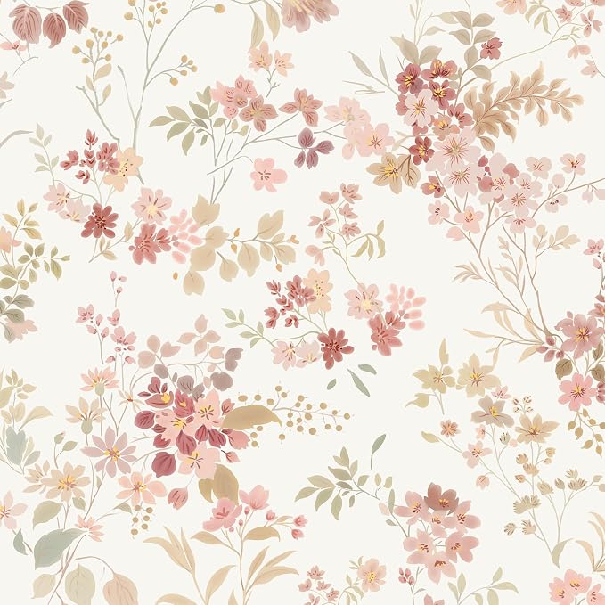 Dimoon Boho Peel and Stick Wallpaper Pink Floral Contact Paper 17.3x78.7in |Vintage Flower Leaf Botanical Renter Friendly Removable Self Adhesive Stick on Wall Paper Decor for Bathroom Bedroom Vinyl by DIYYOURMOON