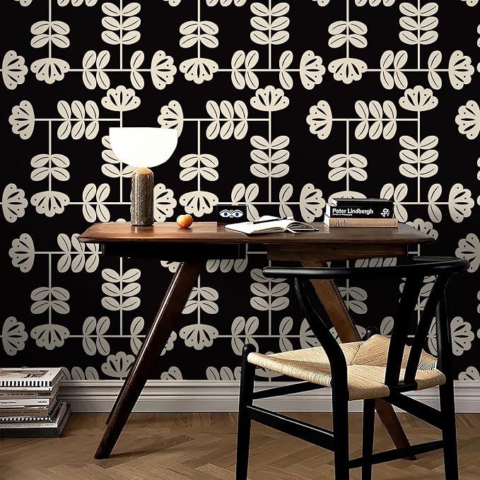 HeloHo Peel and Stick Wallpaper Black and Cream White Wallpaper Vintage Wall Paper for Bedroom Modern Self-Adhesive Removable Thicken Waterproof Contact Paper for Cabinet Bathroom Vinyl 78.7"x17.3" - Image 2