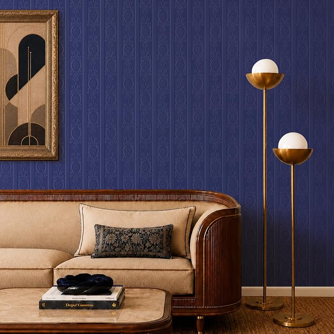 JiffDiff Navy Blue 3D Embossed Textured Peel Stick Wallpaper 17.3"x120" | Removable Renter Friendly Contact Paper, Waterproof Self Adhesive Wallpaper for Bedroom, Bathroom, Decor - Image 3