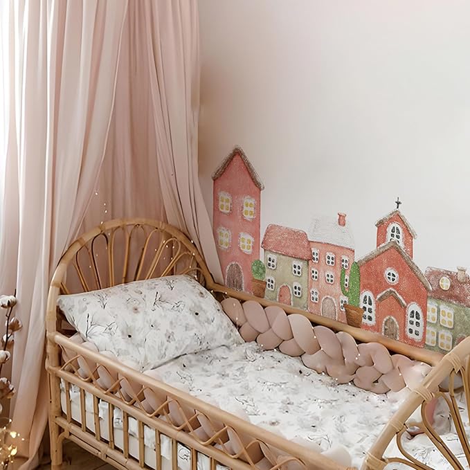47.24×16.93in Large Nursery Wall Sticker Fairy Tale Cottage‌ Fabric,Pink Watercolor Building House Decal Peel Stick DIY Art Wall Decor for Playroom Kids Room Babyroom Gifts-1 Roll 2 Sheets - Image 6