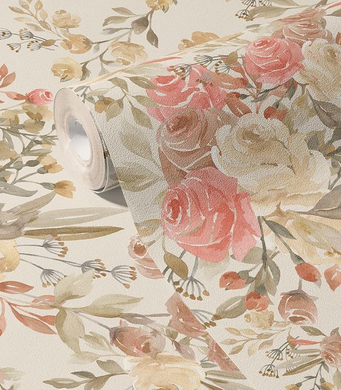 Vintage Floral Wallpaper Peel and Stick Pink Floral wallcovering Self-Adhesive Wallpaper for Cabinets and Drawers Bathroom Wallpapers (Pink Rose, 118" X 17.4") by HomKihapaiWallpaper