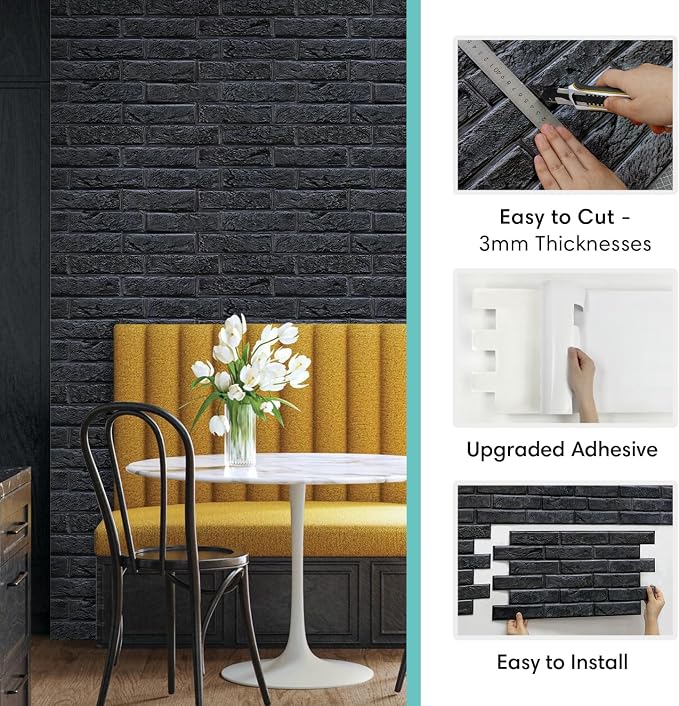 Commomy Peel and Stick Faux Brick 3D Wall Panels 12 pcs of 22.8" x 11.8" | Thin & UrltraLight PVC Fake Brick Wall Paneling for Living Room,Home Office Interior Home Wall Decor(Covers 22.48 sq.ft) - Image 5