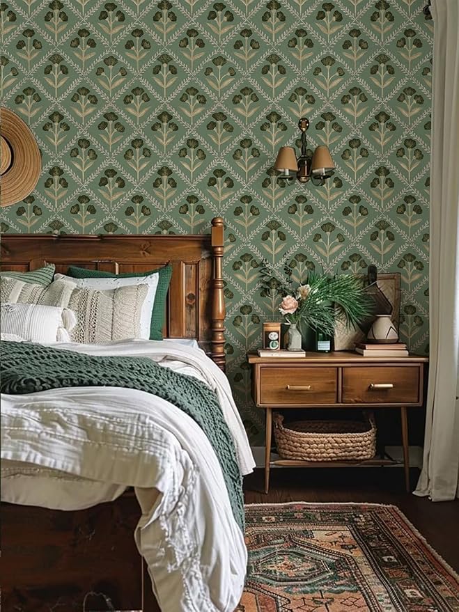 Orainege Peel and Stick Wallpaper Vintage Floral Wallpaper Self Adhesive | 16.9in x196.8in Boho Contact Paper Removable Wall Paper for Cabinets Bedroom Bathroom Waterproof Vinyl - Image 2