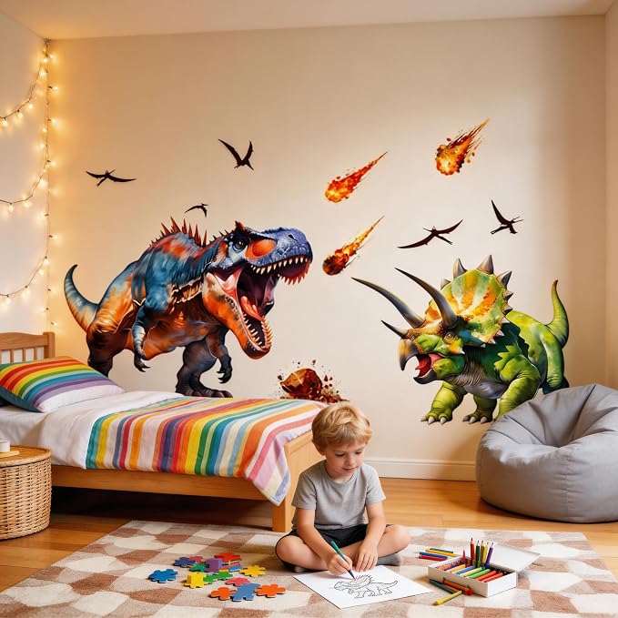 Large Dinosaur Wall Decals Dino Wall Stickers Peel and Stick Wall Art Decals for Boys Room Baby Nursery Kids Bedroom Wall Decor Art (Green 1) - Image 9