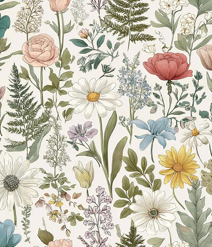 Orainege Floral Wallpaper Peel and Stick Vintage Floral Contact Paper | Green Leaf Contact Paper by Orainege