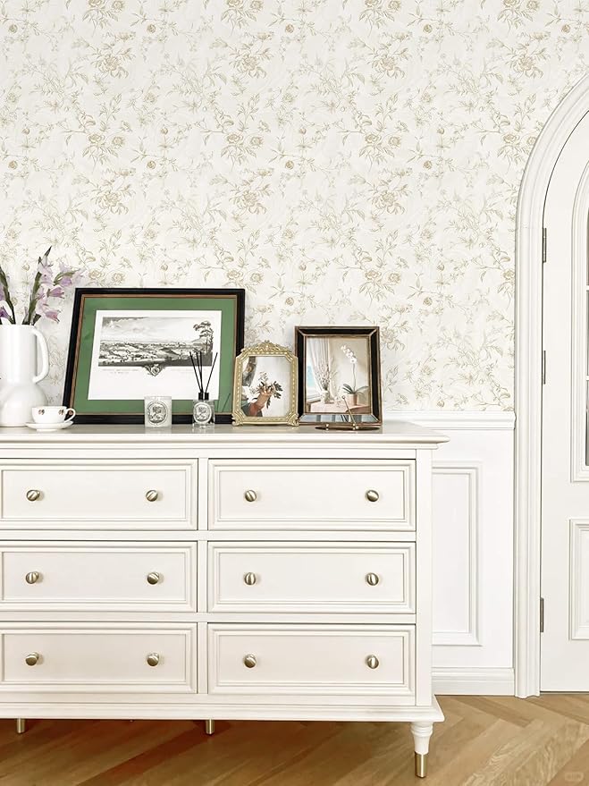 Ismoon Peel and Stick Wallpaper Floral Vintage Stick on Wall Paper Beige French Textured Contact Paper for Cabinet Removable Self Adhesive Wallpaper Vinyl Roll Shelf Deco, 17.3x78.7in - Image 6