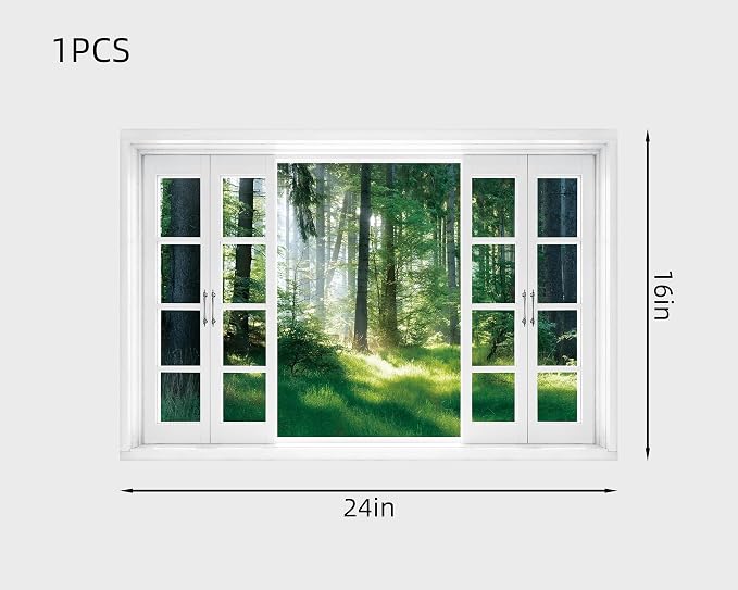 FLFK Fake Window Wall Decal - Nature Scene Forest Peel and Stick Mural, 24 x 16 inches - Image 2