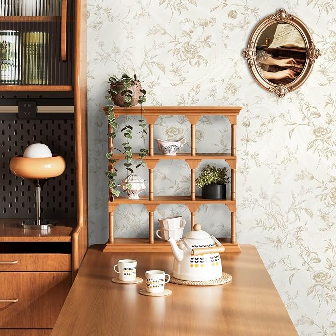 Ismoon Floral Peel and Stick Wallpaper Vintage Beige Stick on Wall Paper French Textured Contact Paper for Cabinet Removable Self Adhesive Wallpaper Vinyl Roll Shelf Decro, 17.3inx787in - Image 8